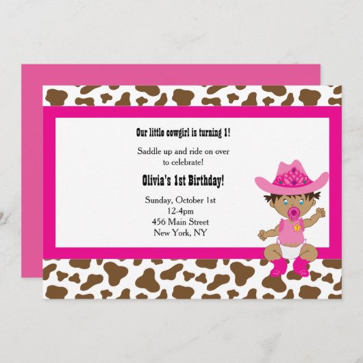 Cowgirl Birthday Einladung (Vorne/Hinten)