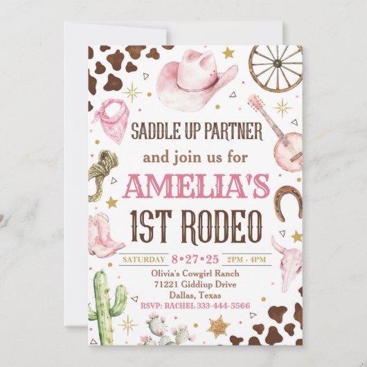 Cowgirl Birthday Einladung, 1. Rodeo Einladung (Vorderseite)