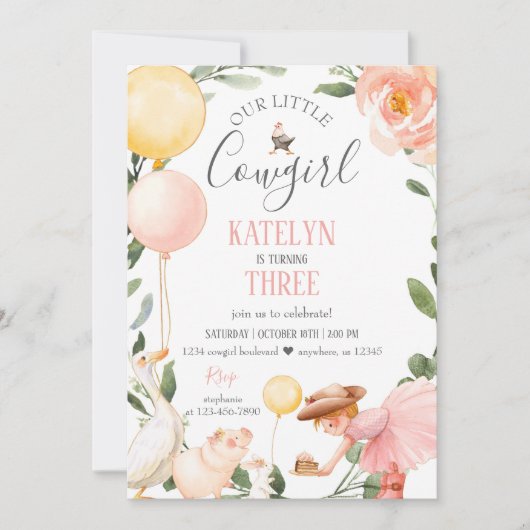 Cowgirl Birthday Einladung mit Grün (Vorderseite)