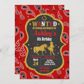 Cowgirl Birthday Einladung / Western / Glitzer (Vorne/Hinten)