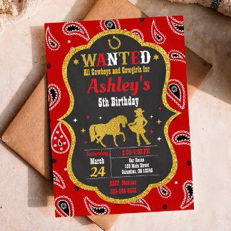 Cowgirl Birthday Einladung / Western / Glitzer
