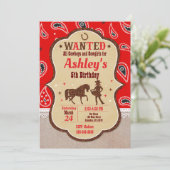 Cowgirl Birthday Einladung / Western / Glitzer (Stehend Vorderseite)