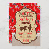 Cowgirl Birthday Einladung / Western / Glitzer (Vorne/Hinten)