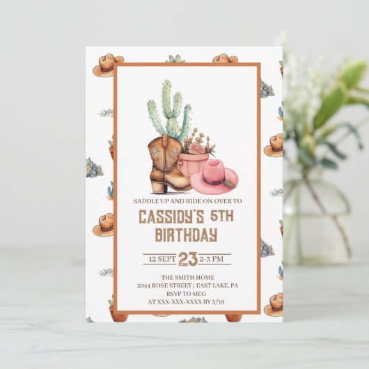Cowgirl Birthday Einladung Wildwest Western (Stehend Vorderseite)