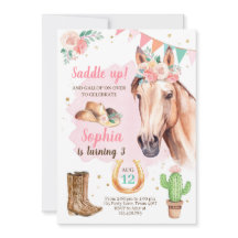 Cowgirl Birthday Invite Girl Horl Pink Wasserfarbe