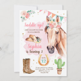 Cowgirl Birthday Invite Girl Horl Pink Wasserfarbe Einladung