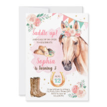 Cowgirl Birthday Invite Girl Horl Pink Wasserfarbe