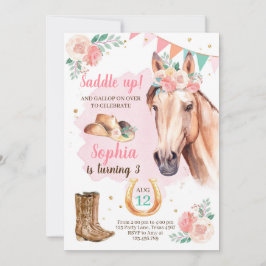 Cowgirl Birthday Invite Girl Horl Pink Wasserfarbe Einladung