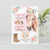 Cowgirl Birthday Invite Girl Horl Pink Wasserfarbe Einladung (Stehend Vorderseite)