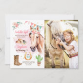 Cowgirl Birthday Invite Girl Horl Pink Wasserfarbe Einladung (Vorderseite)