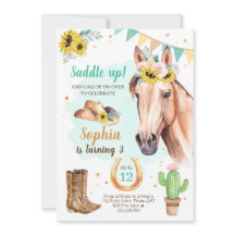 Cowgirl Birthday Invite Girl Horse Sonnenblumen Bl