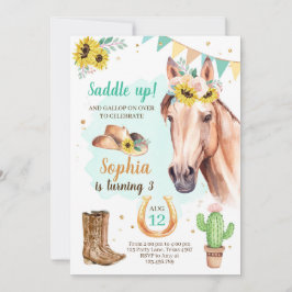 Cowgirl Birthday Invite Girl Horse Sonnenblumen Bl Einladung