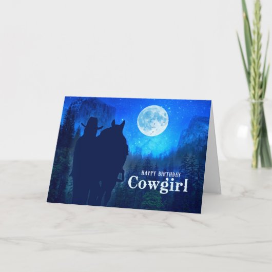 Cowgirl Birthday Moonlit Mountains Twilight Ride Karte (Vorderseite)
