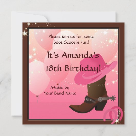 Cowgirl Birthday Party Boot Scottin Custom Einladung (Vorderseite)