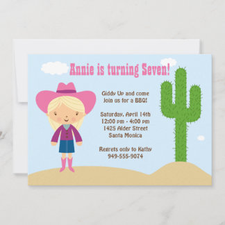 Cowgirl Birthday Party Einladung