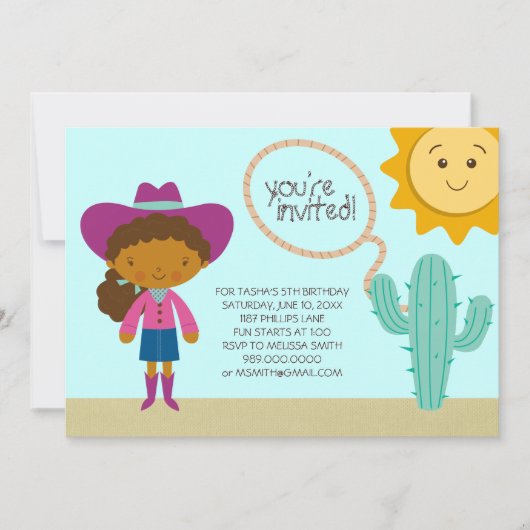 Cowgirl Birthday Party Einladungen (Vorderseite)