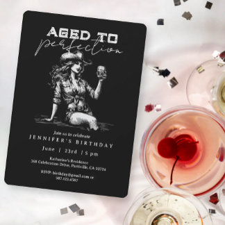 Cowgirl Black Aged to Perfection Birthday Party Einladung