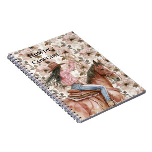 Cowgirl Black Hair Horse Südwestfloralflora Notizblock