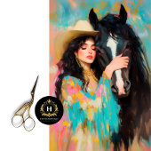 Cowgirl & Black Stallion Decoupage Seidenpapier