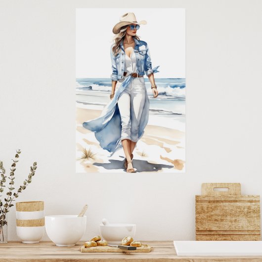 Cowgirl Blue, White & Denim Watercolor Poster (Küche)