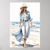 Cowgirl Blue, White & Denim Watercolor Poster (Vorne)