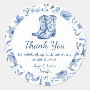 Cowgirl-Blumen-Hochzeitsdusche dankeschön blau chi Runder Aufkleber