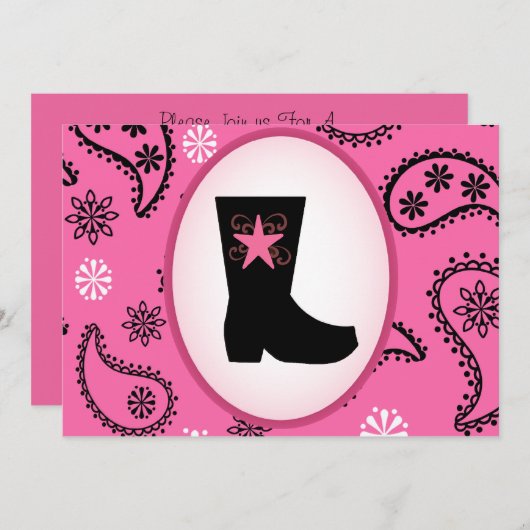 Cowgirl Boot Birthday Einladung (Vorne/Hinten)