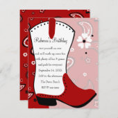 Cowgirl Boot Birthday Einladung (Vorne/Hinten)