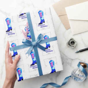 Cowgirl Boot Birthday Wrapping Paper Geschenkpapier