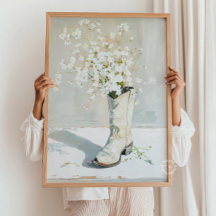 Cowgirl-Boot mit Blume-Malerei Poster