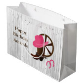 Cowgirl Boot Rustic Wood Design LGB Große Geschenktüte (Rückseite Schrägansicht)