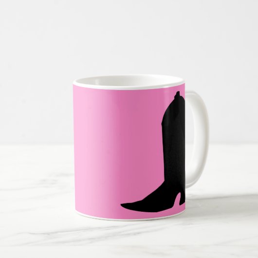 Cowgirl Boot-Silhouette auf rosa Kaffeetasse (VorderseiteRechts)