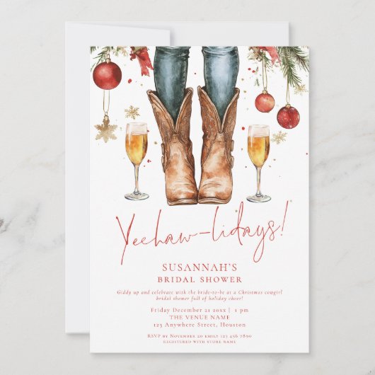 Cowgirl Boots Bubbly Christmas Brautparty Einladung (Vorderseite)