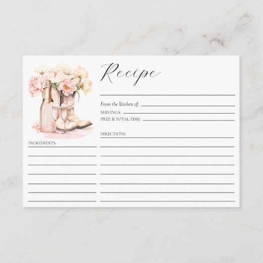 Cowgirl Boots Country Peonies Brautparty RECIPE Begleitkarte (Vorderseite)