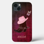 Cowgirl Boots Hat Butterfly Burgundy Personalisier Case-Mate iPhone Hülle (Rückseite)