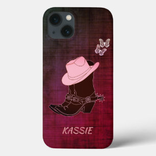 Cowgirl Boots Hat Butterfly Burgundy Personalisier iPhone 13 Hülle