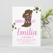 Cowgirl Boots Horse Themed Birthday Pink Einladung (Stehend Vorderseite)
