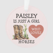 Cowgirl Boots Just a Girl, die Lieben Pferde Ornament (Vorderseite)