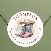 Cowgirl Boots mit Hut-Rücksendeadresse-Label Runder Aufkleber