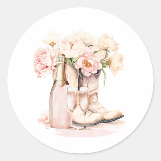 Cowgirl Boots Peonies Blush Pink BRIDAL SHOWER Runder Aufkleber (Vorderseite)