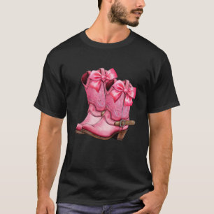 Cowgirl Boots Pink Baby Bow Preppy y2k Coquette T-Shirt