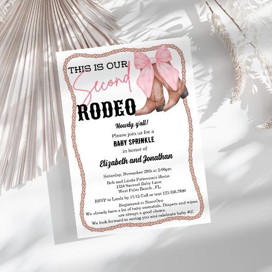 Cowgirl Boots Pink Bow Rodeo Second Baby Sprinkle Einladung
