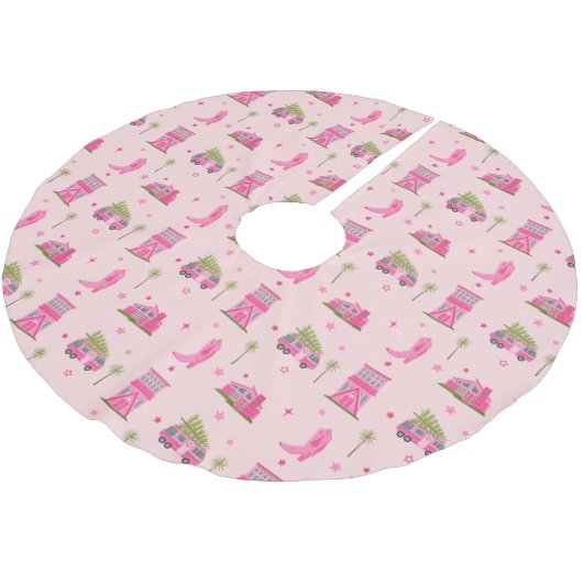 Cowgirl Boots Pink Christmas Camper Moderne Polyester Weihnachtsbaumdecke (Schrägansicht)