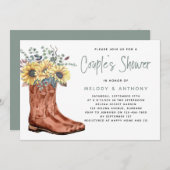 Cowgirl Boots Sonnenblume Eukalyptus Couple Dusche Einladung (Vorne/Hinten)