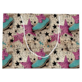 Cowgirl Boots Star Studded Retro Muster Große Geschenktüte (Rückseite)
