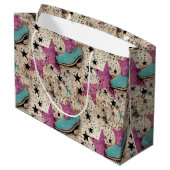 Cowgirl Boots Star Studded Retro Muster Große Geschenktüte (Rückseite Schrägansicht)