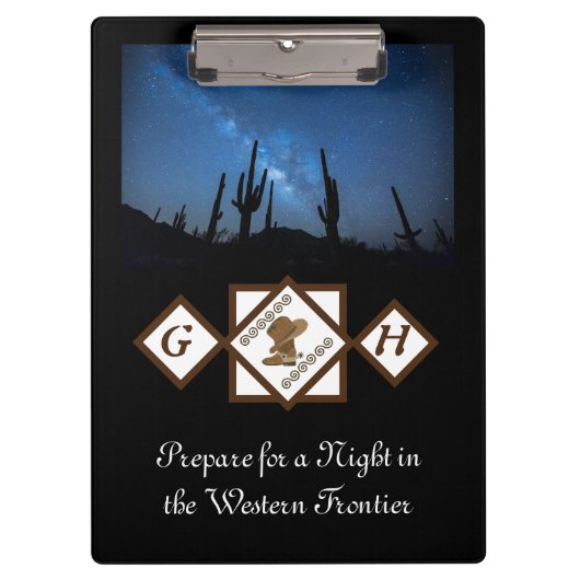 Cowgirl Boots und Cowboy Hat Monogram Foto Klemmbrett (Vorderseite)