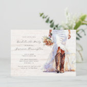 Cowgirl Bride Boots Junggeselinnen-Abschied Einladung (Stehend Vorderseite)