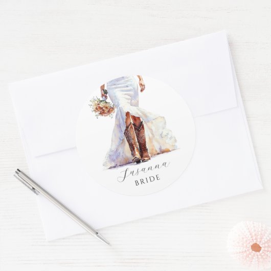 Cowgirl Bride Boots Wedding Gown Runder Aufkleber (Umschlag)