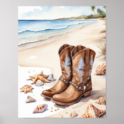Cowgirl Brown Boots am Sandstrand von Ocean Beach Poster (Vorne)